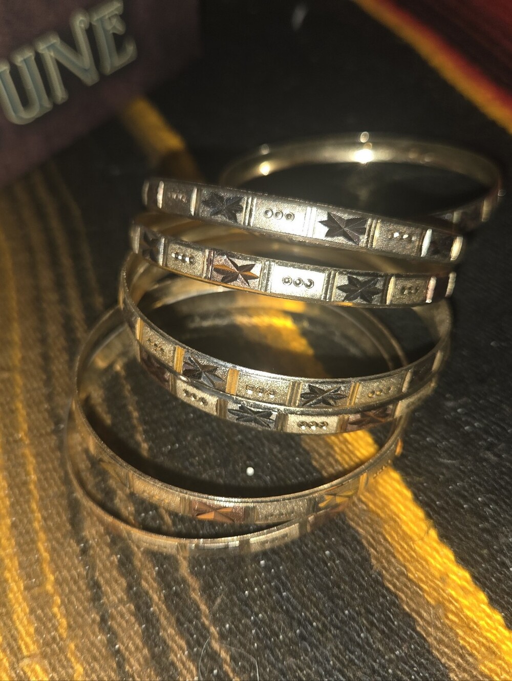 Gold-Tone Etched Stackable Bangle Bracelets